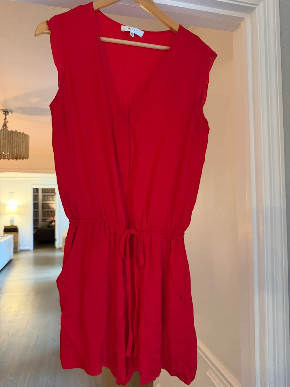 Milly Red Sleeveless V-Neck Romper